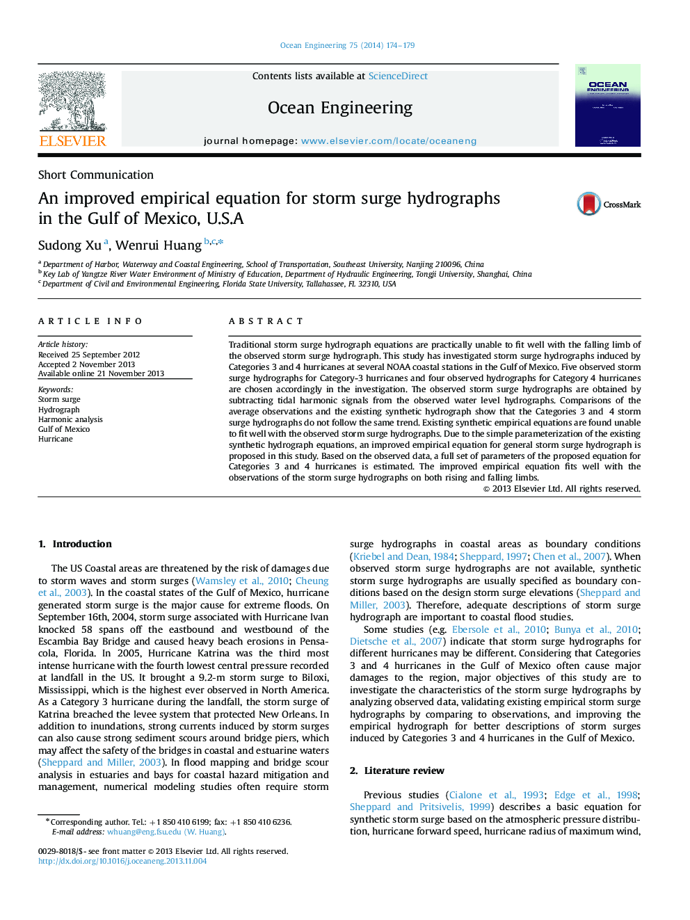 An improved empirical equation for storm surge hydrographs in the Gulf of Mexico, U.S.A