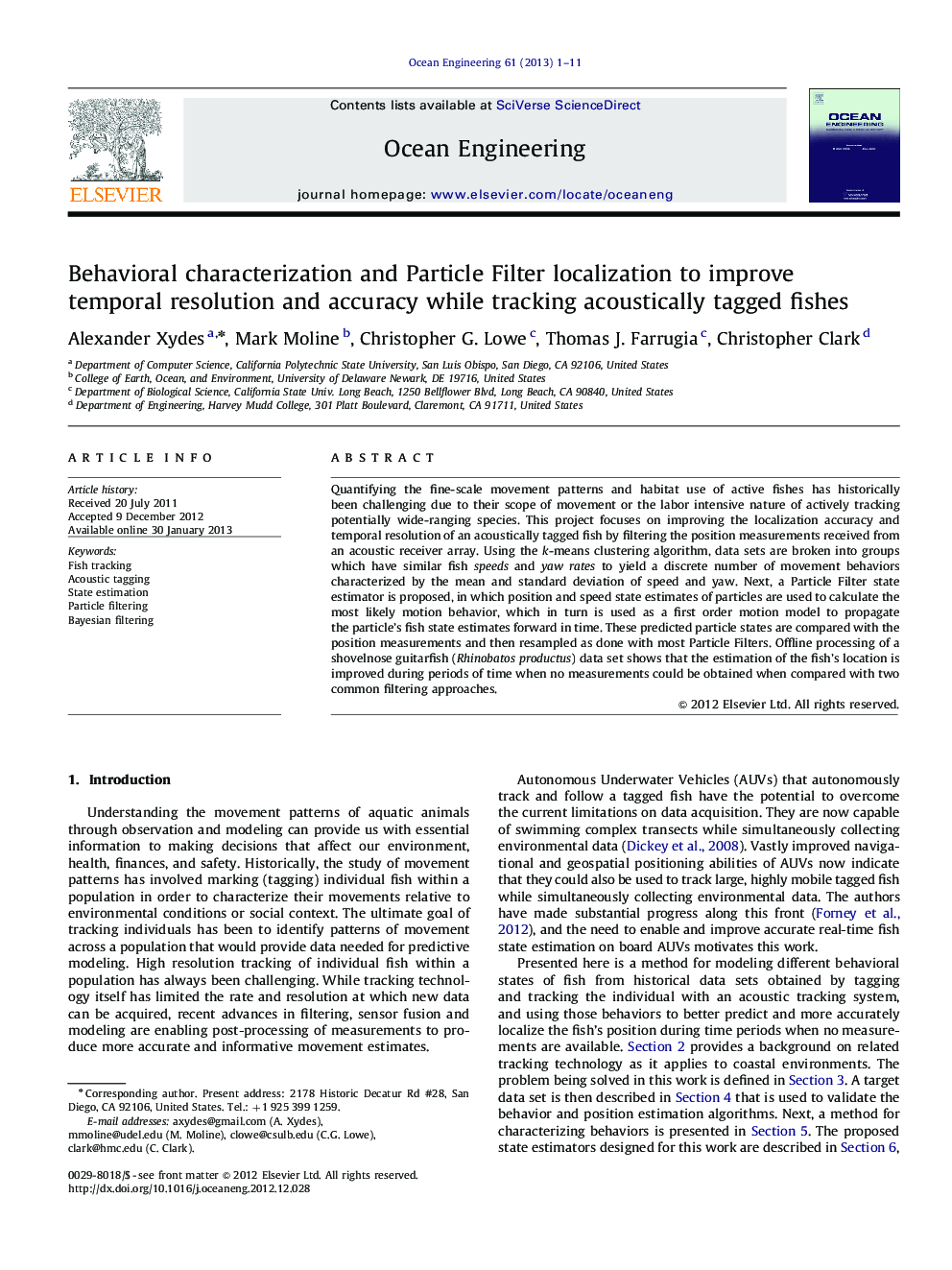 Behavioral characterization and Particle Filter localization to improve temporal resolution and accuracy while tracking acoustically tagged fishes