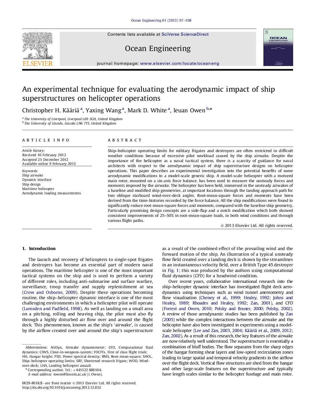 An experimental technique for evaluating the aerodynamic impact of ship superstructures on helicopter operations