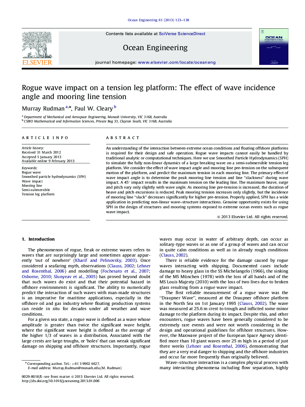 Rogue wave impact on a tension leg platform: The effect of wave incidence angle and mooring line tension