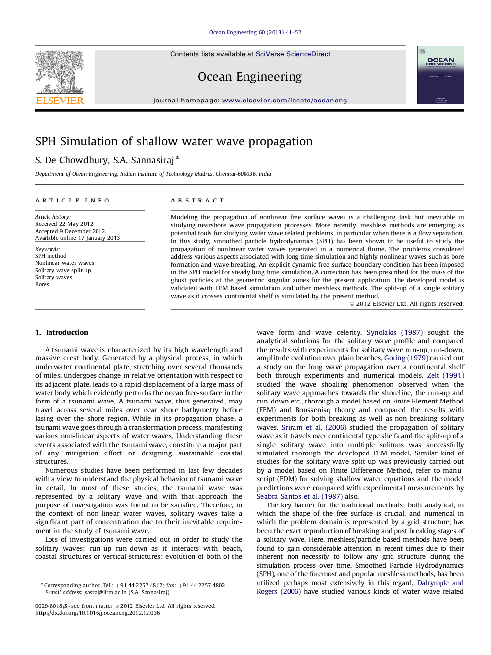 SPH Simulation of shallow water wavepropagation