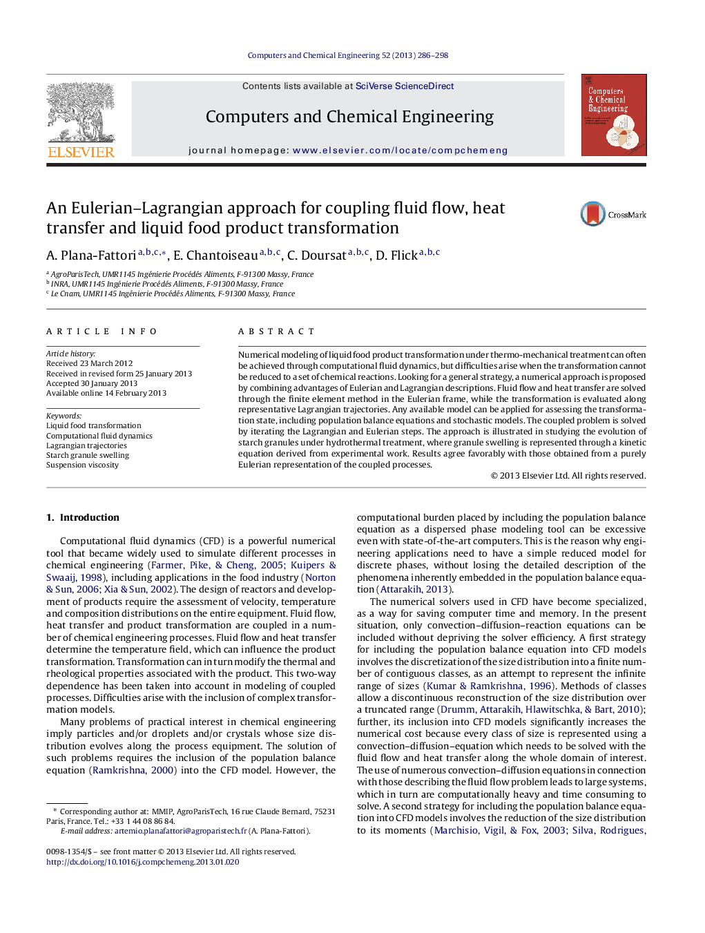 An Eulerian–Lagrangian approach for coupling fluid flow, heat transfer and liquid food product transformation