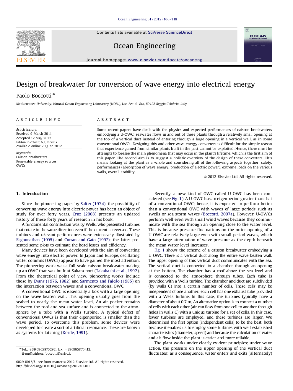 Design of breakwater for conversion of wave energy into electrical energy