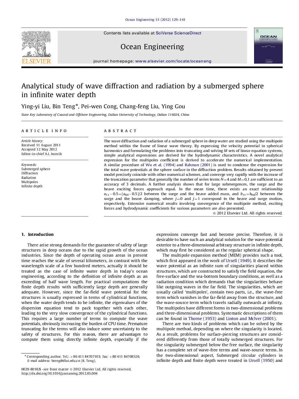 Analytical study of wave diffraction and radiation by a submerged sphere in infinite water depth