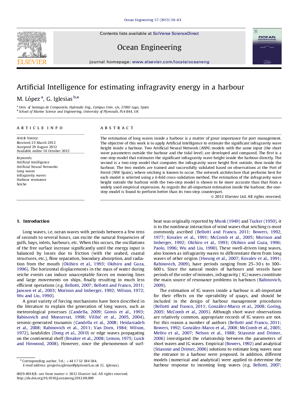 Artificial Intelligence for estimating infragravity energy in a harbour