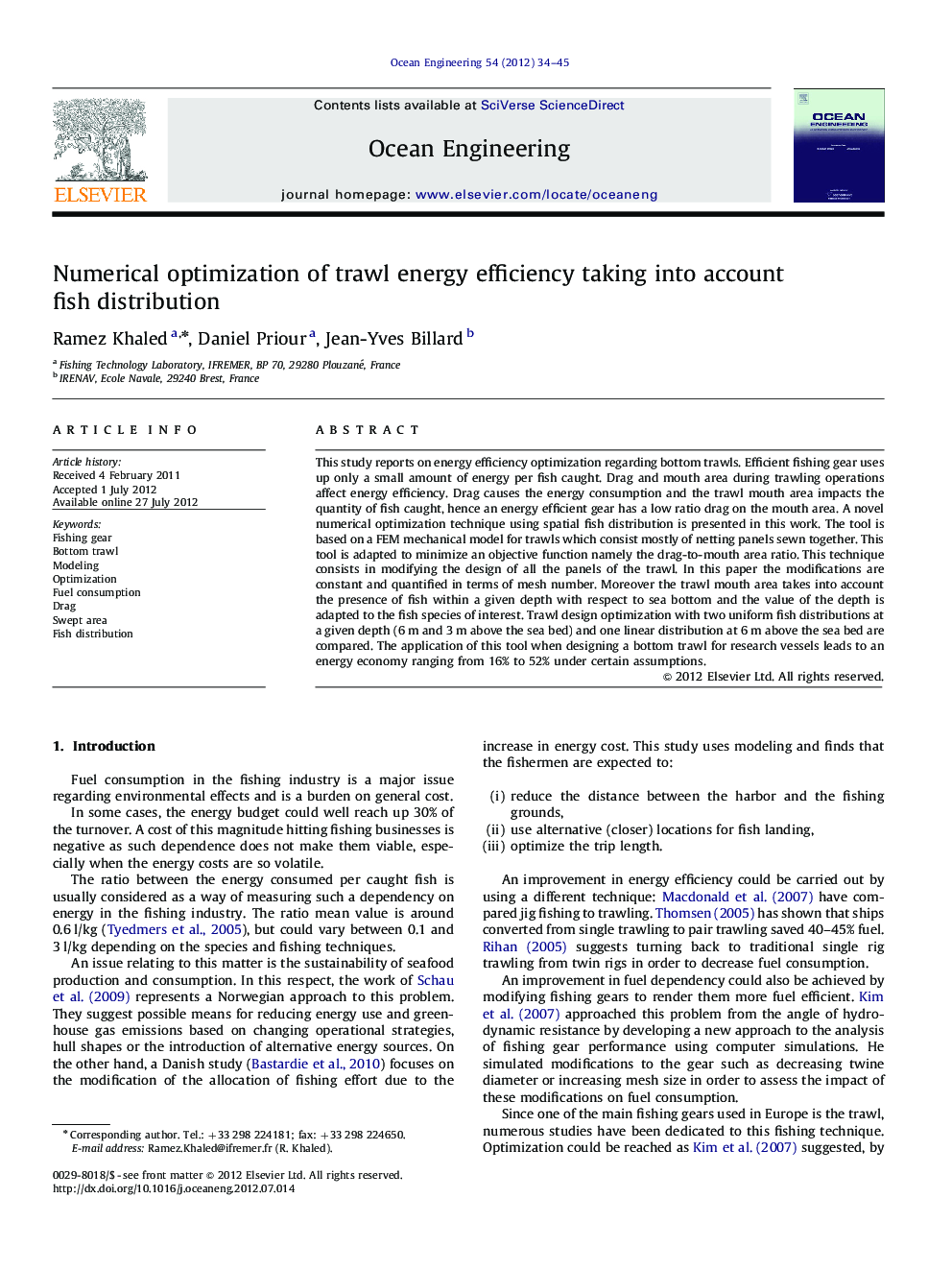 Numerical optimization of trawl energy efficiency taking into account fish distribution