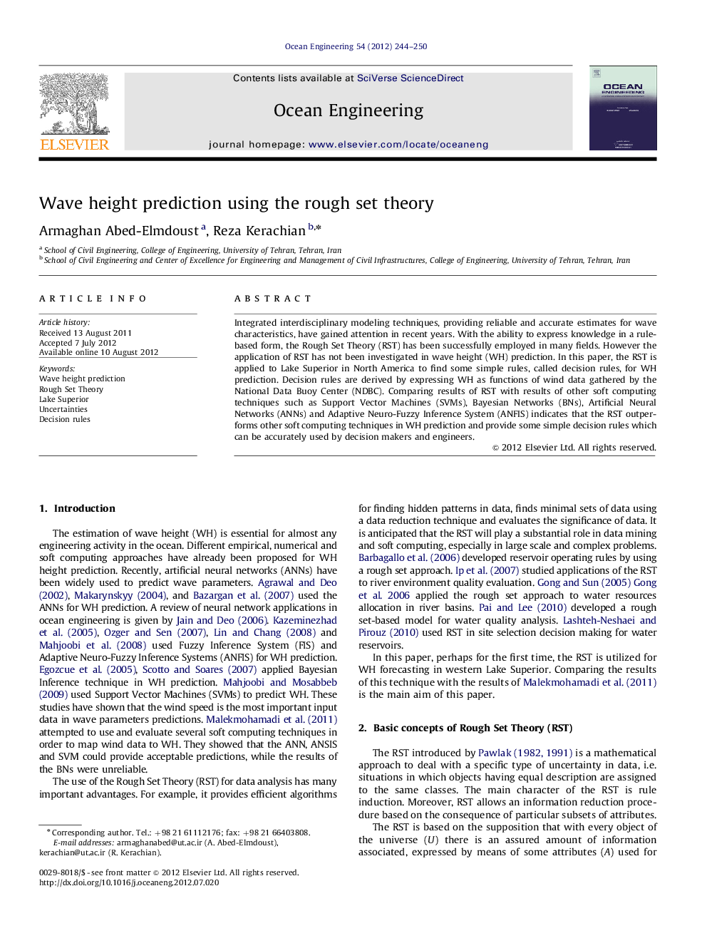 Wave height prediction using the rough set theory