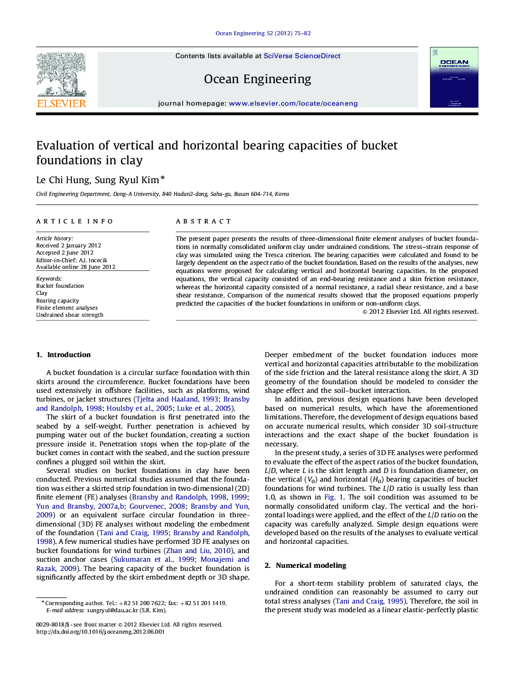 Evaluation of vertical and horizontal bearing capacities of bucket foundations in clay