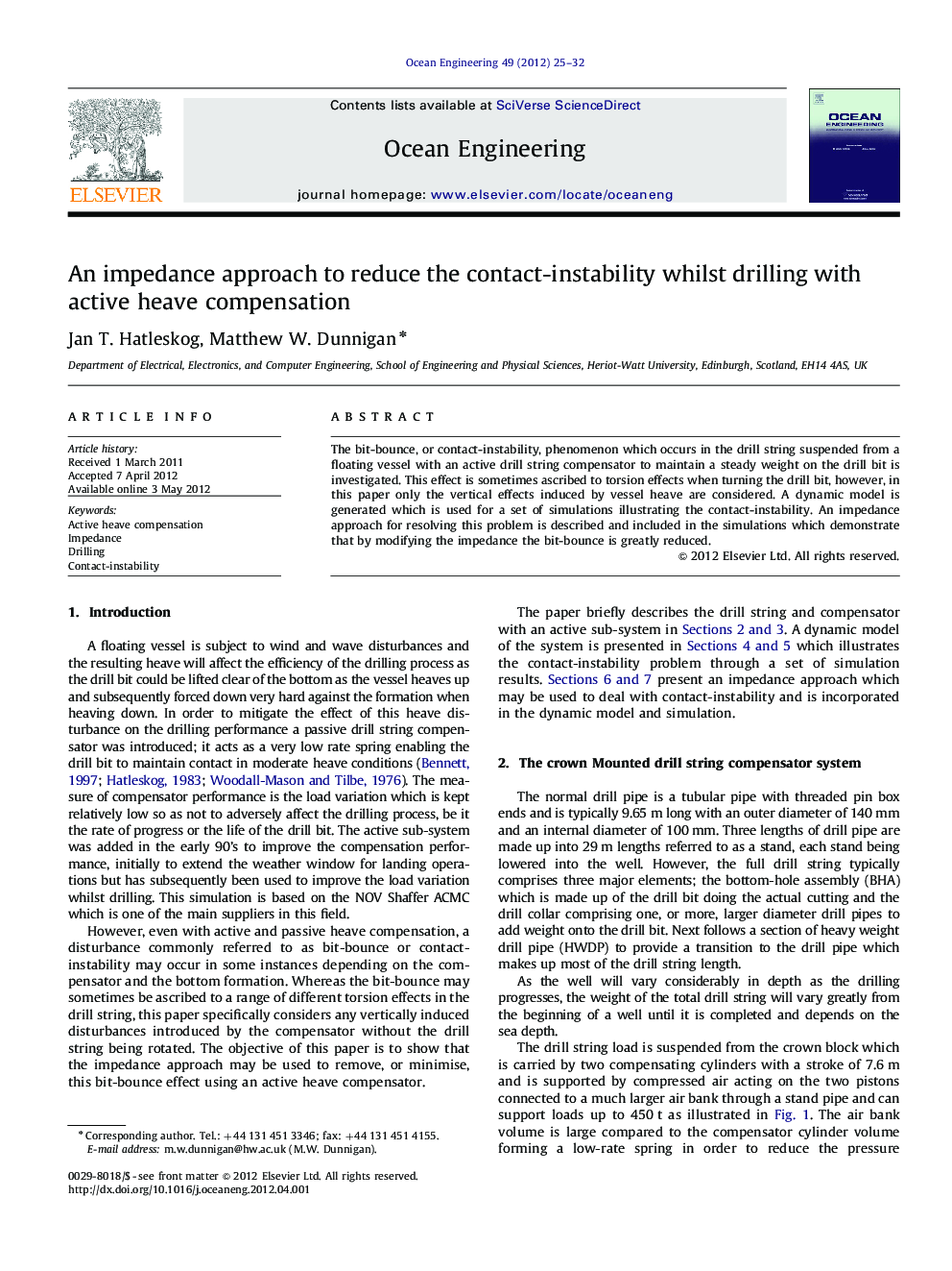 An impedance approach to reduce the contact-instability whilst drilling with active heave compensation