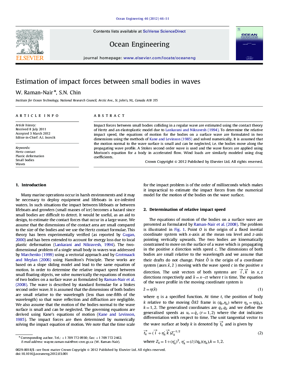 Estimation of impact forces between small bodies in waves