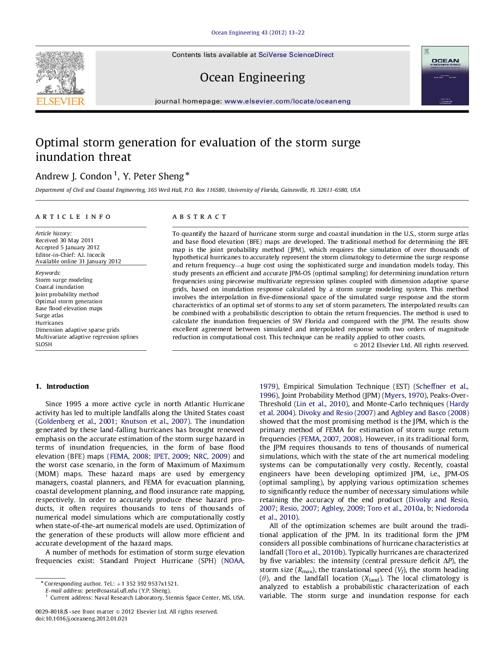 Optimal storm generation for evaluation of the storm surge inundation threat