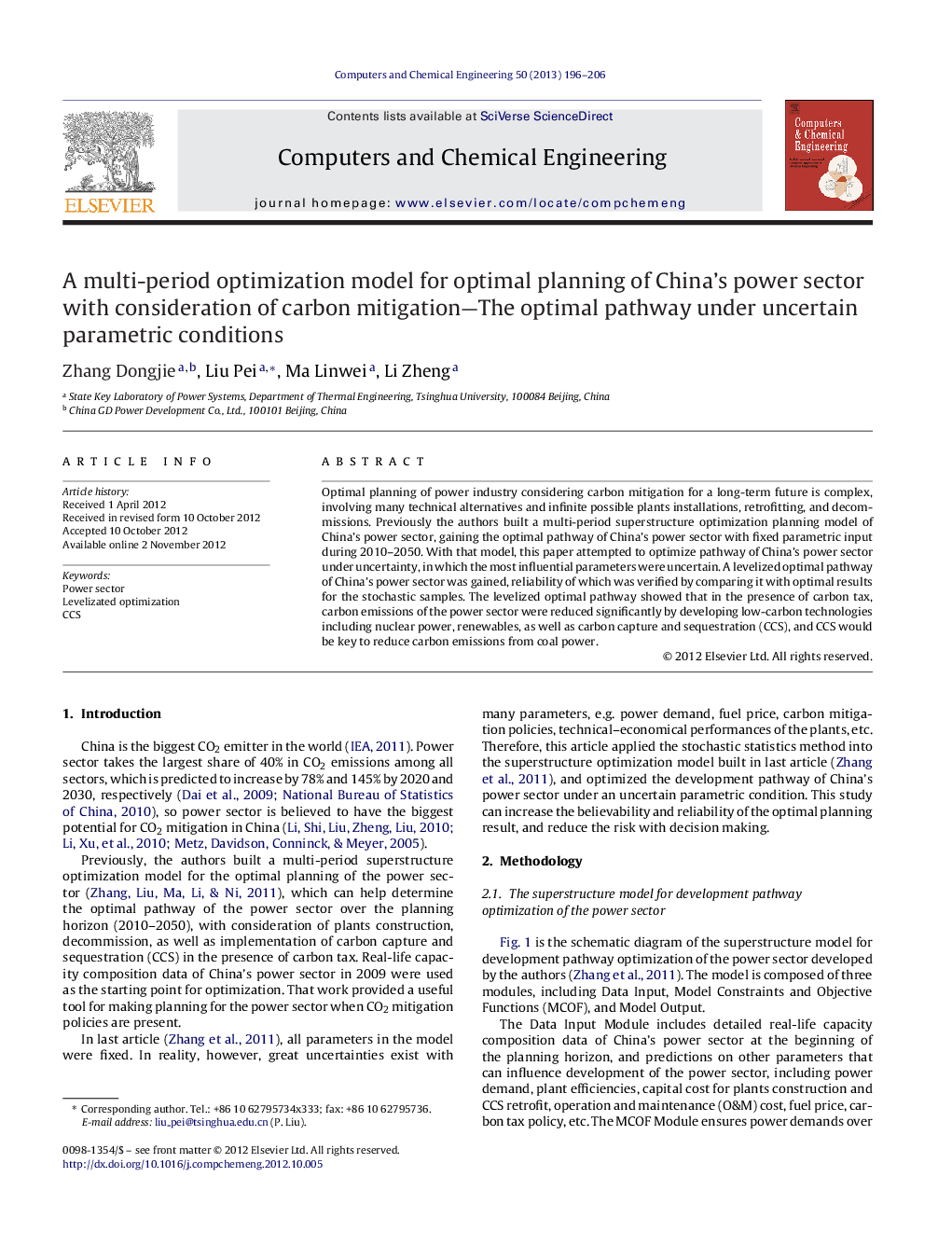 A multi-period optimization model for optimal planning of China's power sector with consideration of carbon mitigation—The optimal pathway under uncertain parametric conditions