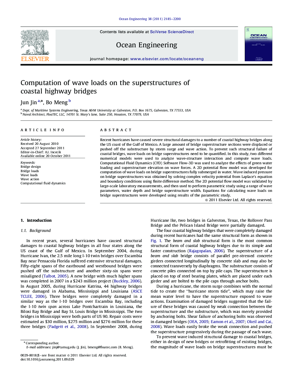 Computation of wave loads on the superstructures of coastal highway bridges