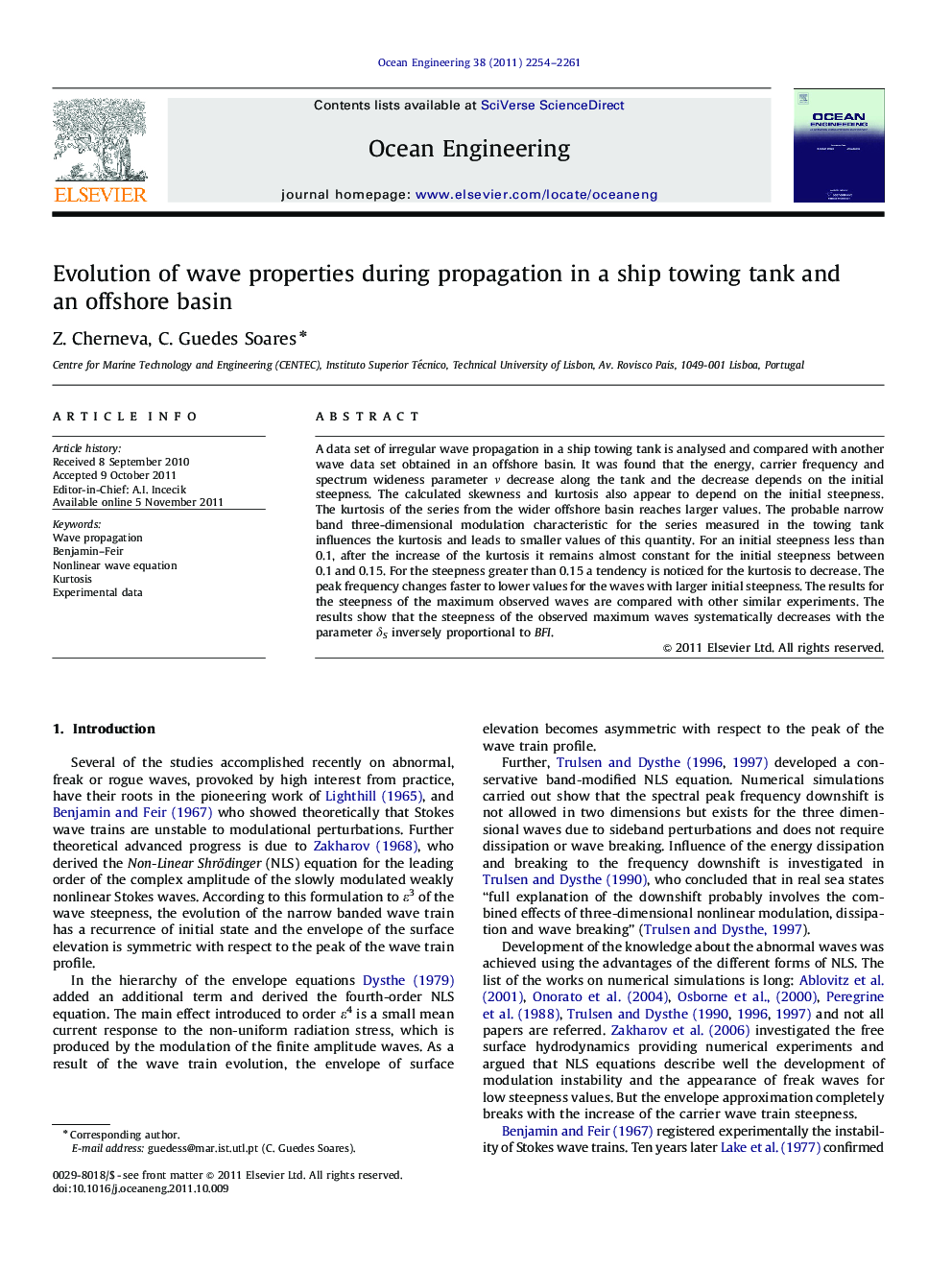 Evolution of wave properties during propagation in a ship towing tank and an offshore basin