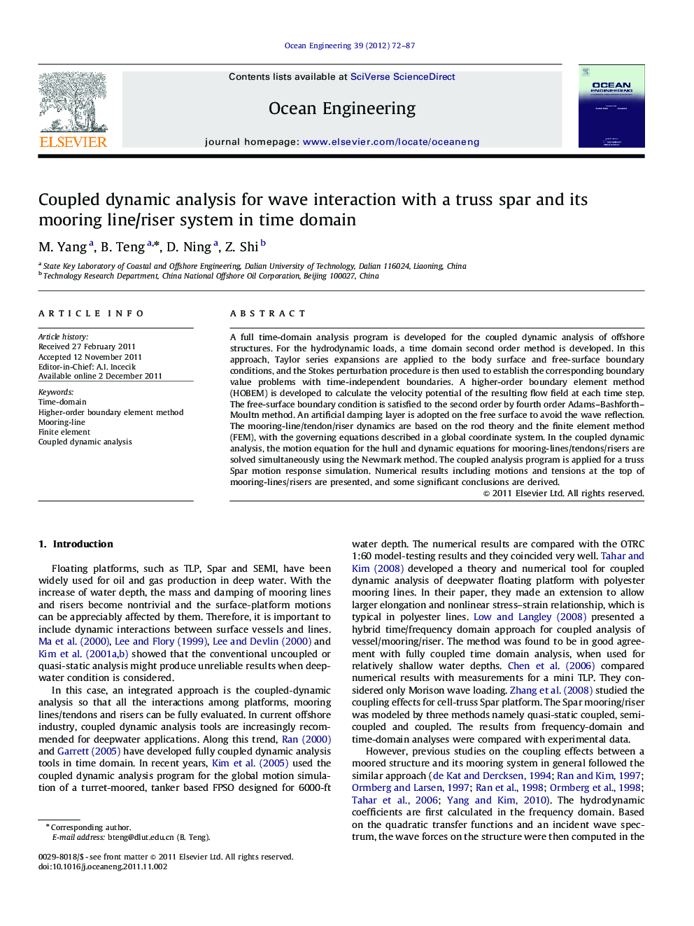 Coupled dynamic analysis for wave interaction with a truss spar and its mooring line/riser system in time domain