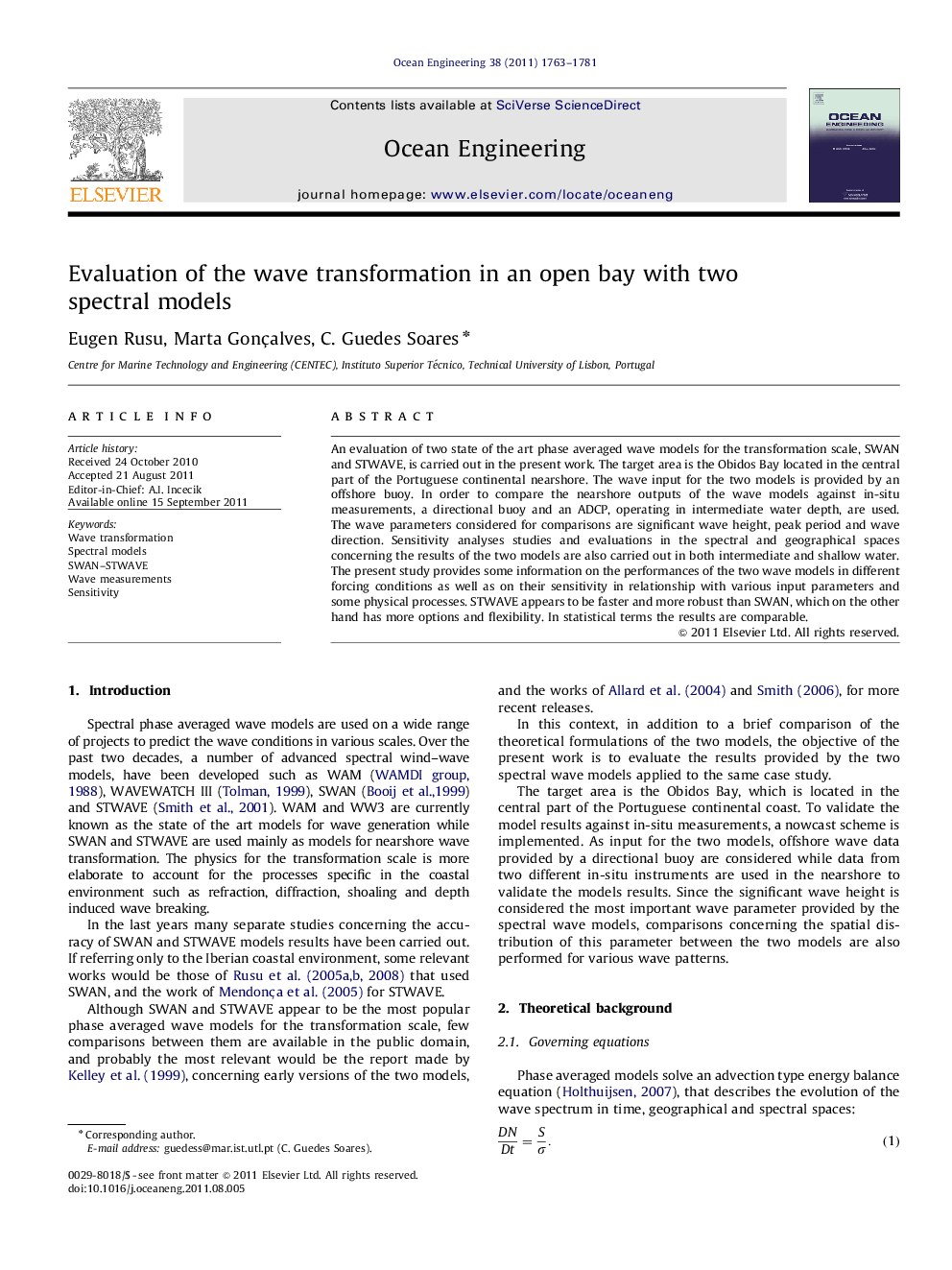 Evaluation of the wave transformation in an open bay with two spectral models