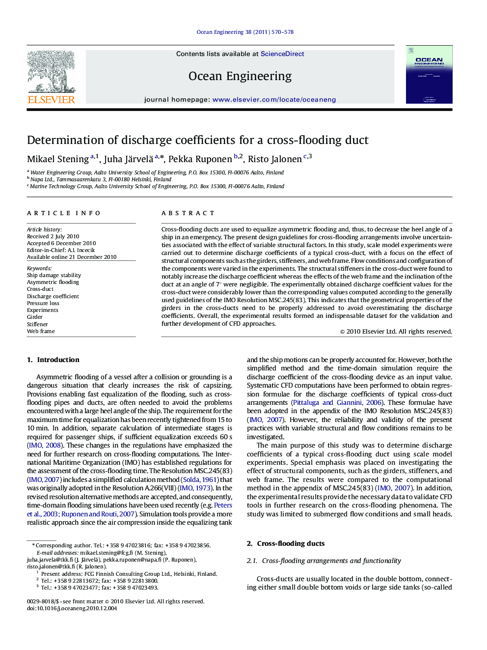 Determination of discharge coefficients for a cross-flooding duct