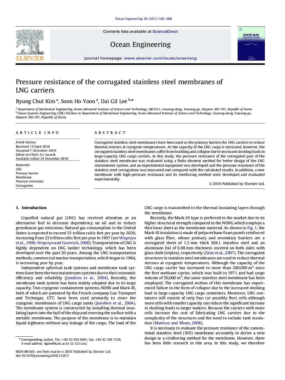 Pressure resistance of the corrugated stainless steel membranes of LNG carriers