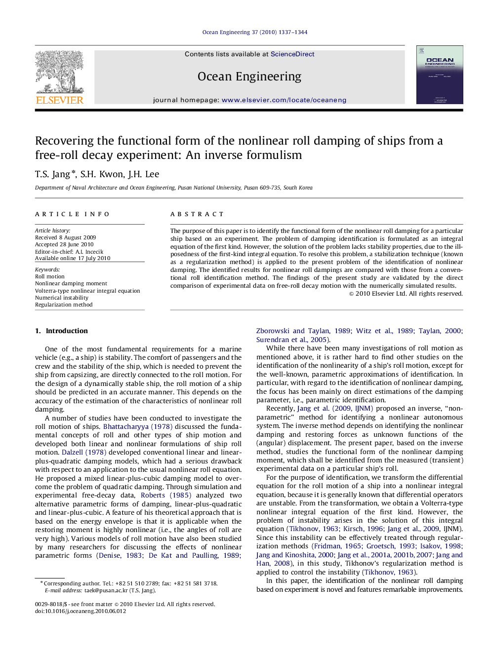 Recovering the functional form of the nonlinear roll damping of ships from a free-roll decay experiment: An inverse formulism