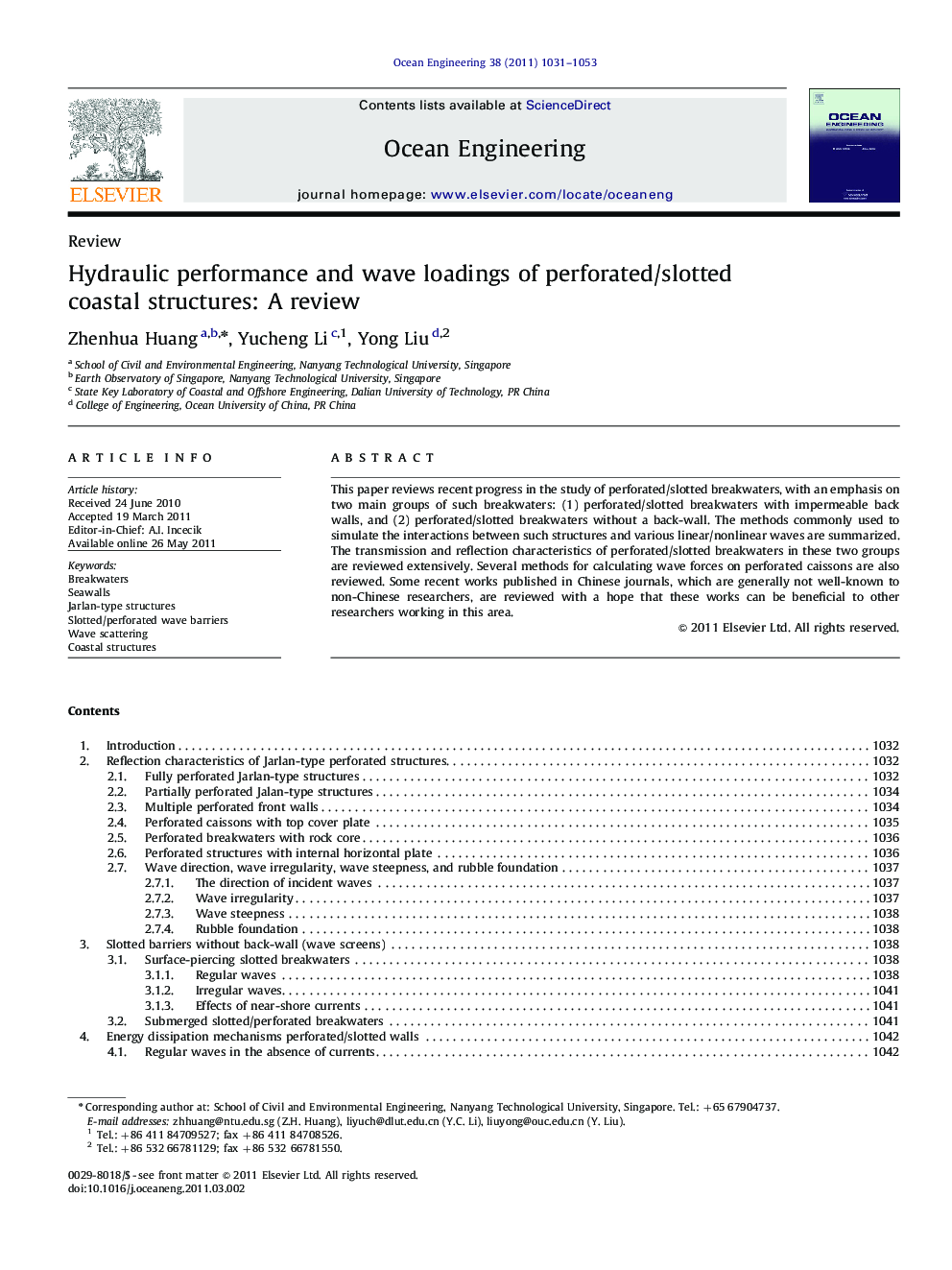 Hydraulic performance and wave loadings of perforated/slotted coastal structures: A review