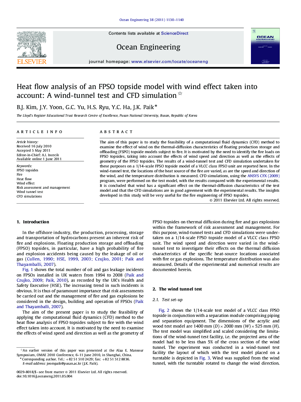 Heat flow analysis of an FPSO topside model with wind effect taken into account: A wind-tunnel test and CFD simulation