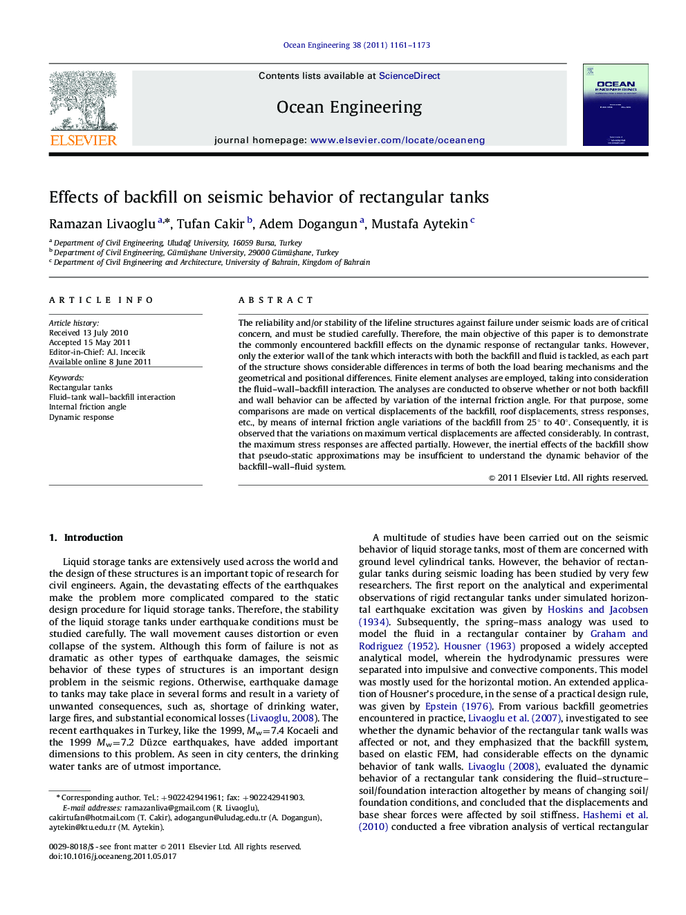 Effects of backfill on seismic behavior of rectangular tanks