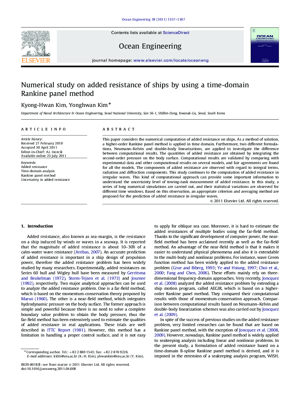 Numerical study on added resistance of ships by using a time-domain Rankine panel method