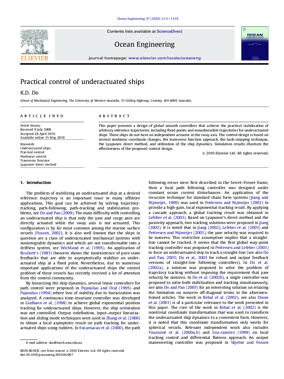 Practical control of underactuated ships