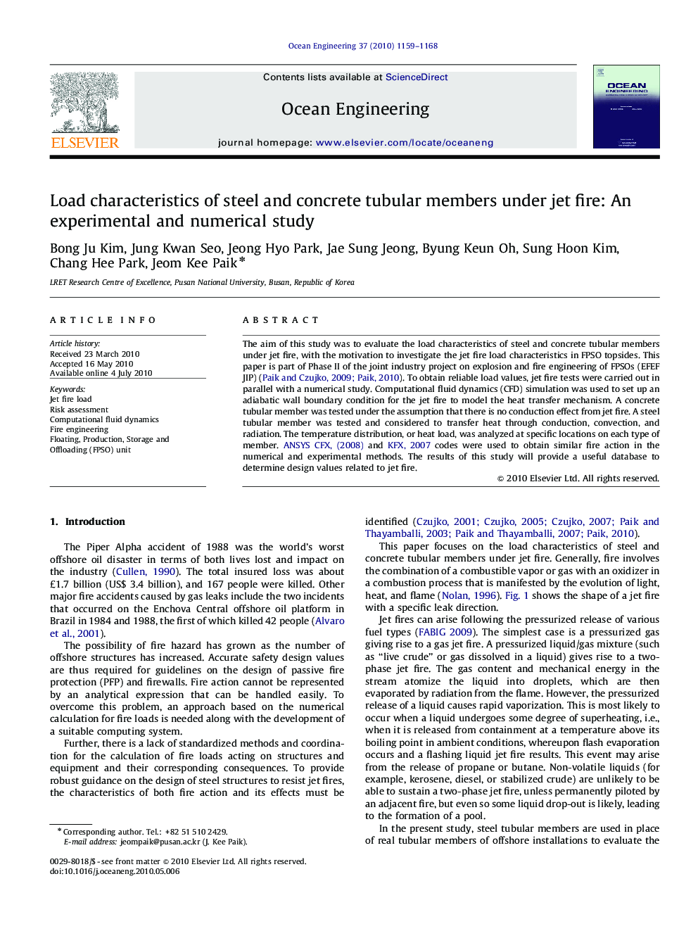 Load characteristics of steel and concrete tubular members under jet fire: An experimental and numerical study