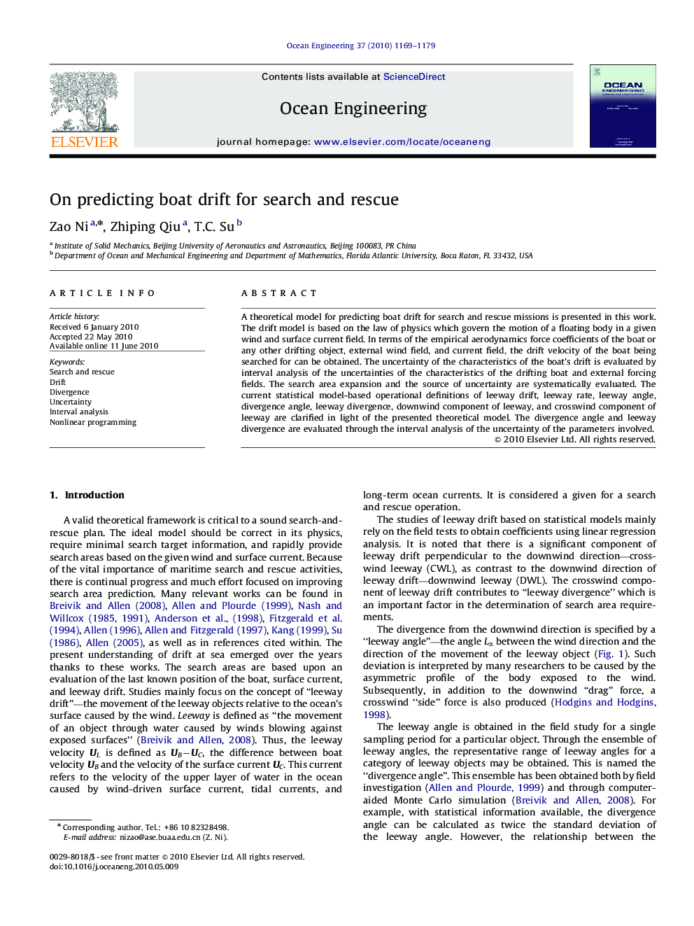 On predicting boat drift for search and rescue