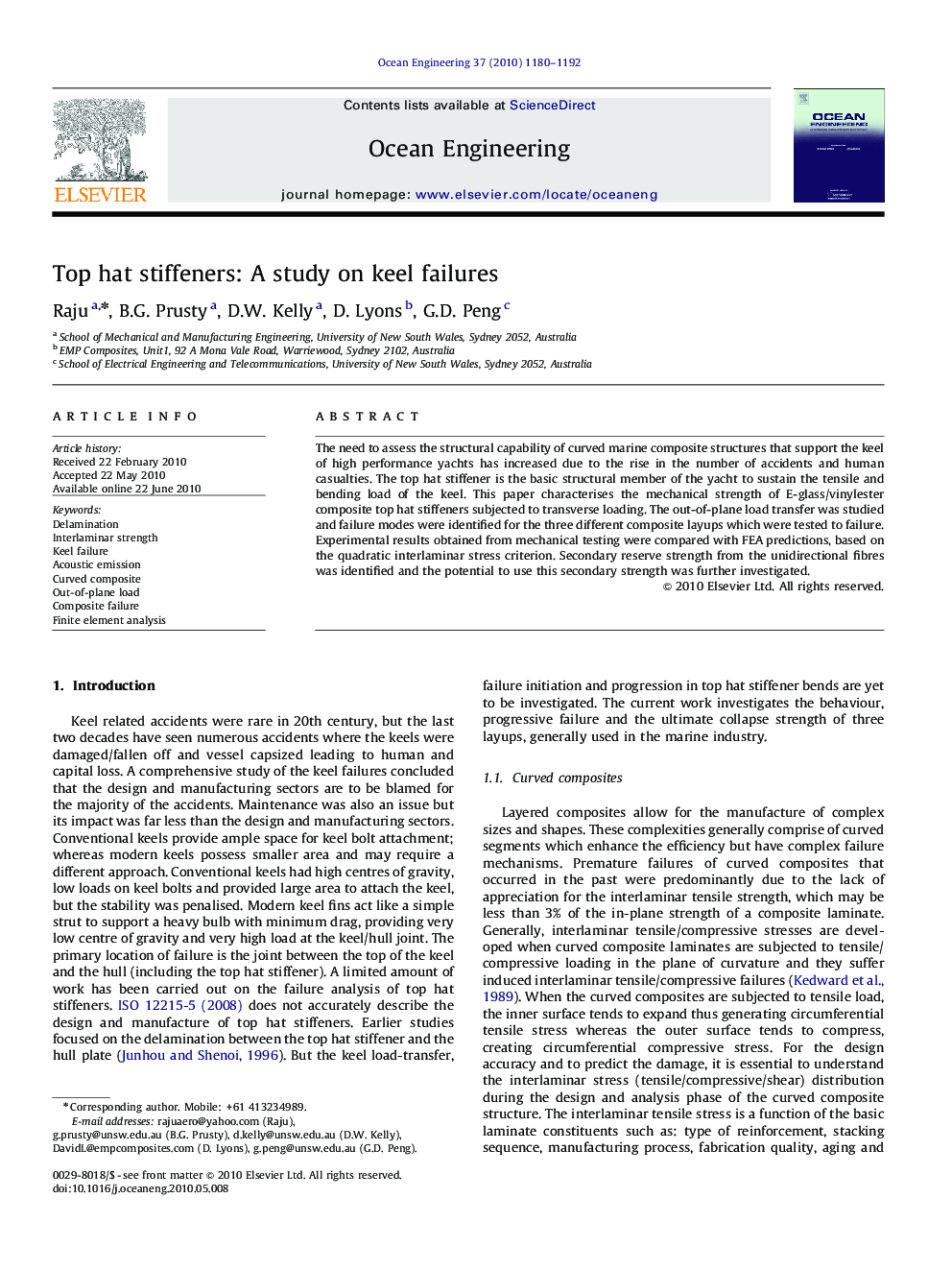 Top hat stiffeners: A study on keel failures