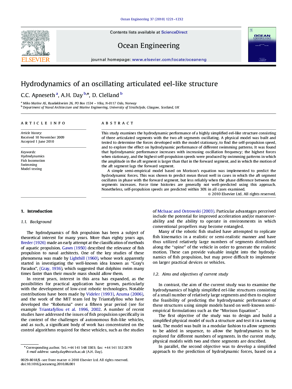 Hydrodynamics of an oscillating articulated eel-like structure