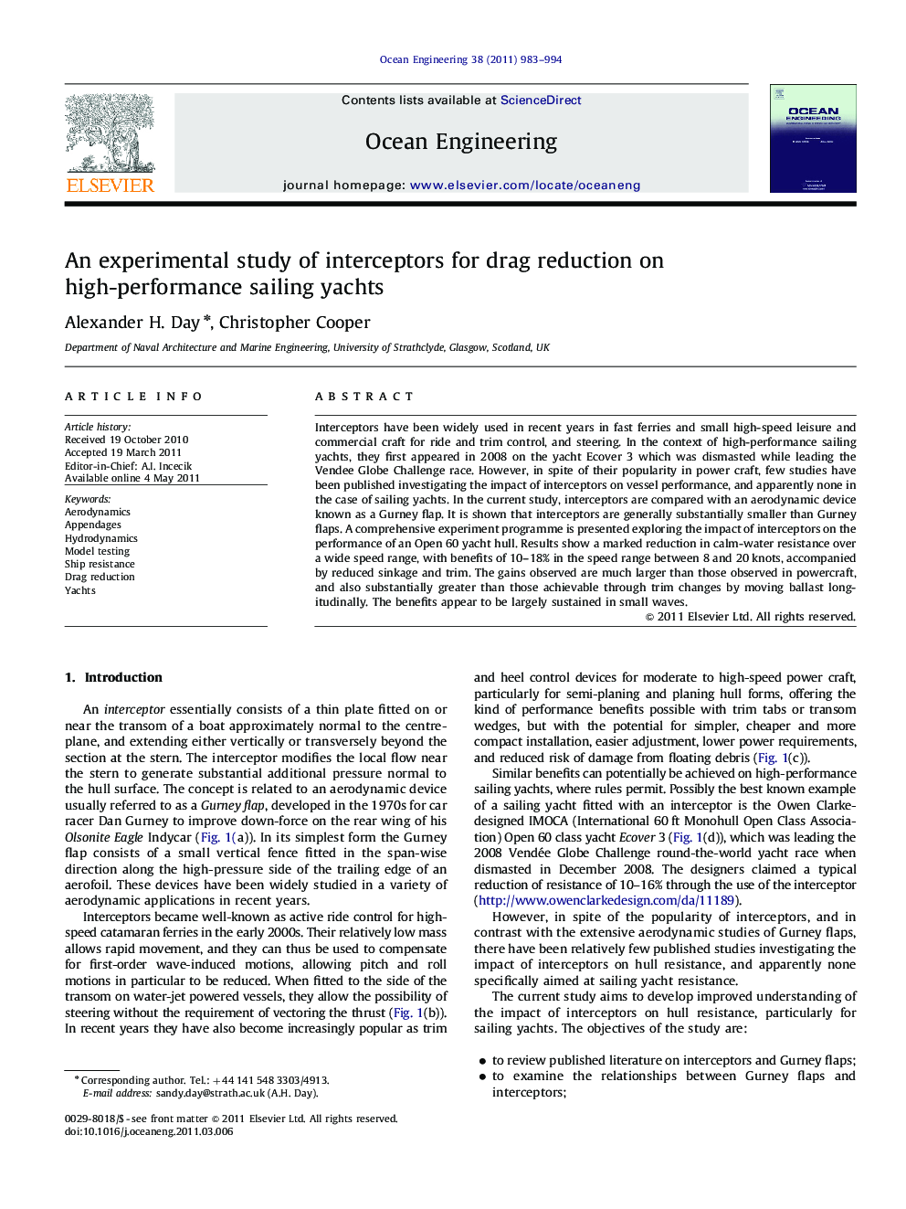 An experimental study of interceptors for drag reduction on high-performance sailing yachts