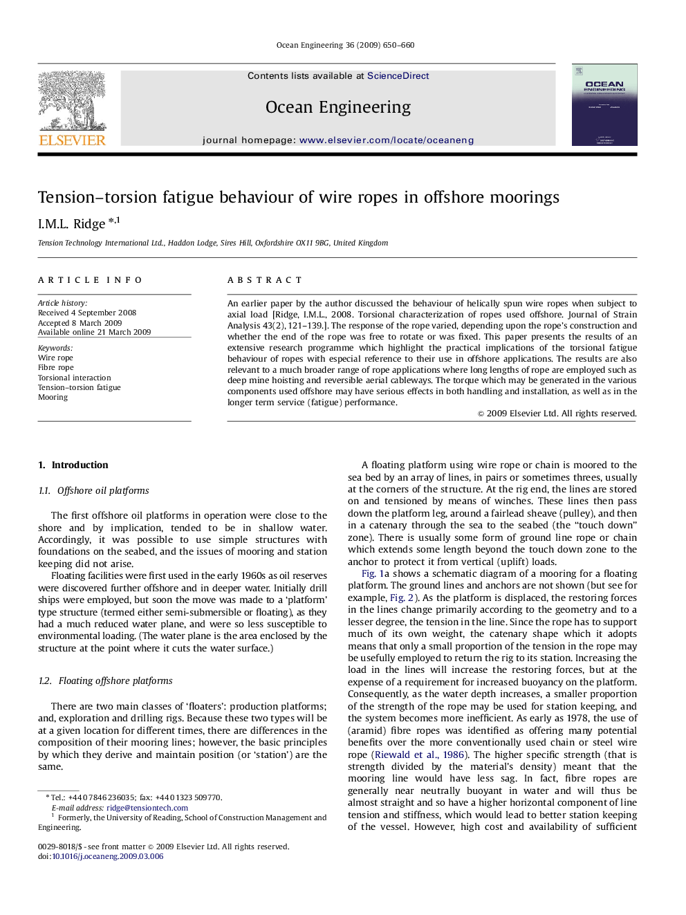 Tension–torsion fatigue behaviour of wire ropes in offshore moorings