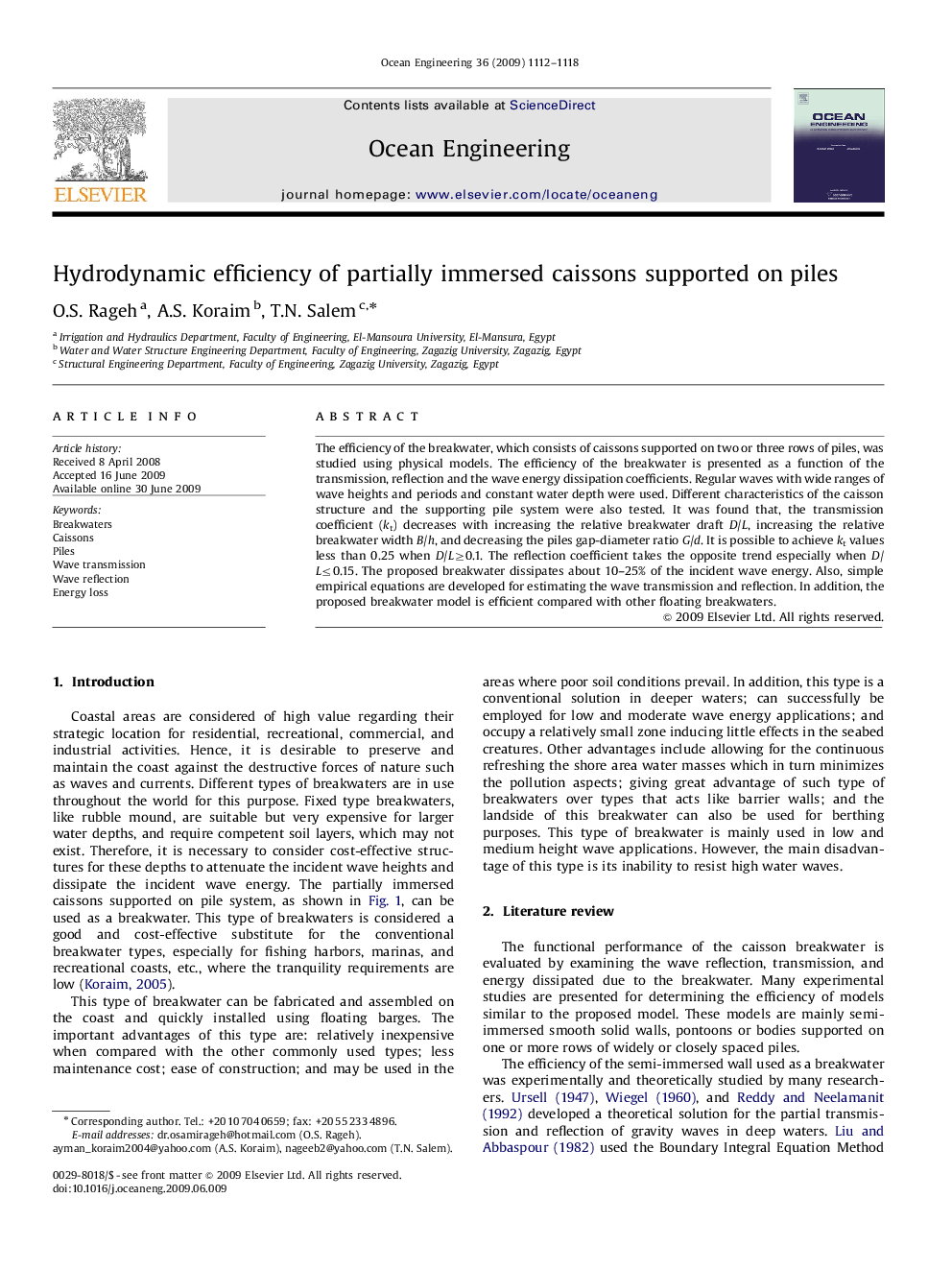 عکس صفحه اول مقاله: Hydrodynamic efficiency of partially immersed caissons supported on piles Hydrodynamic efficiency of partially immersed caissons supported on piles