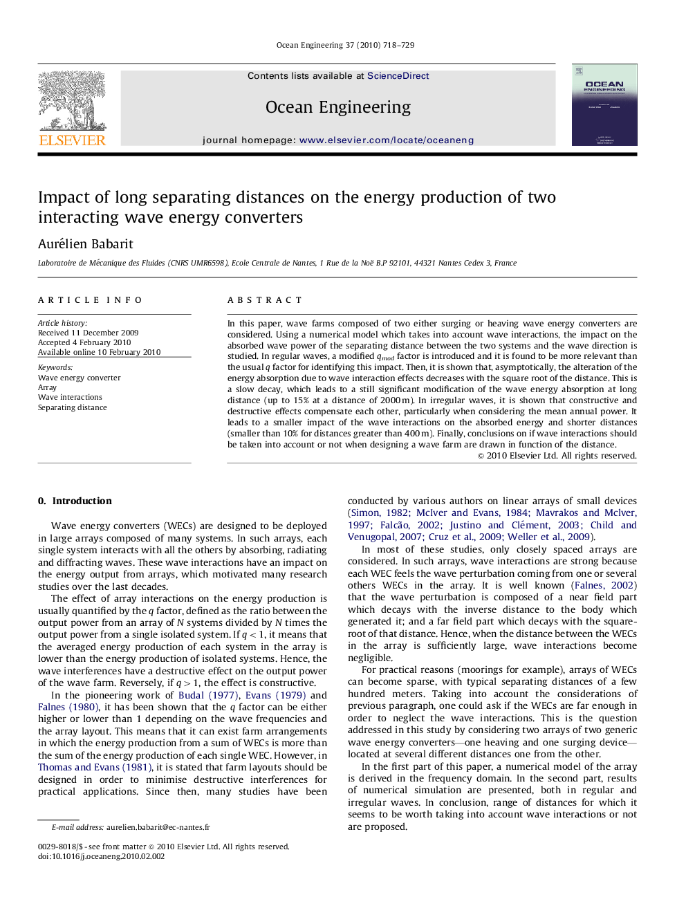 Impact of long separating distances on the energy production of two interacting wave energy converters