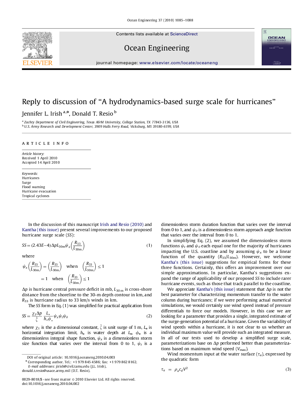 Reply to discussion of “A hydrodynamics-based surge scale for hurricanes”