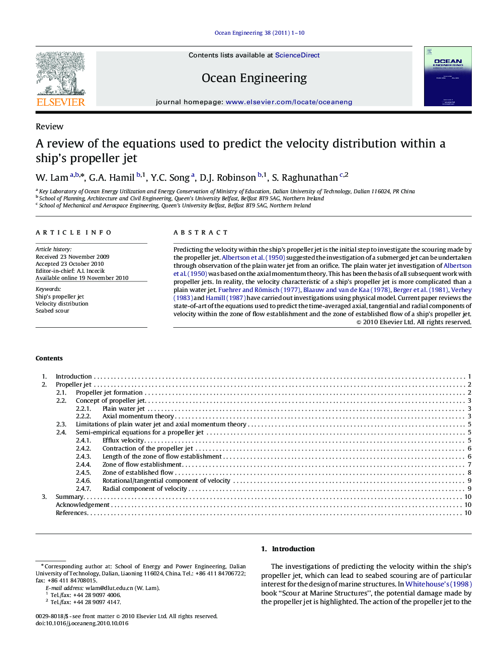 A review of the equations used to predict the velocity distribution within a ship’s propeller jet