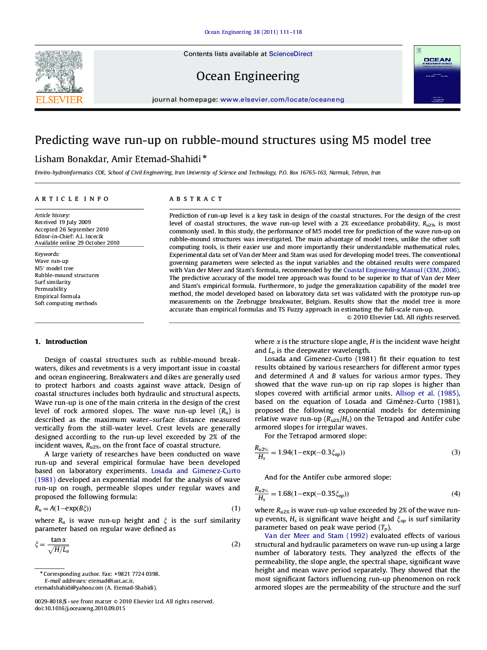 Predicting wave run-up on rubble-mound structures using M5 model tree