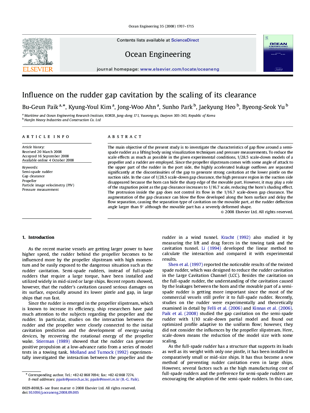 Influence on the rudder gap cavitation by the scaling of its clearance