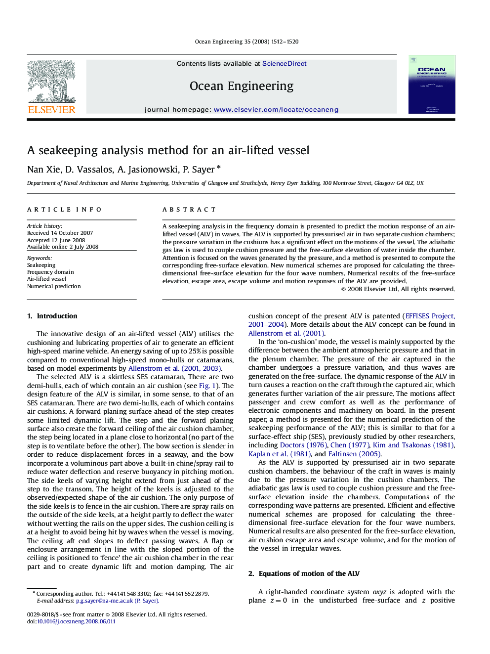 A seakeeping analysis method for an air-lifted vessel