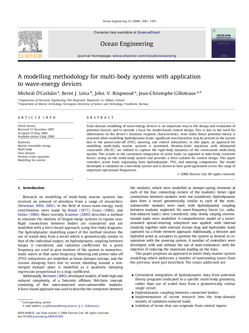 A modelling methodology for multi-body systems with application to wave-energy devices