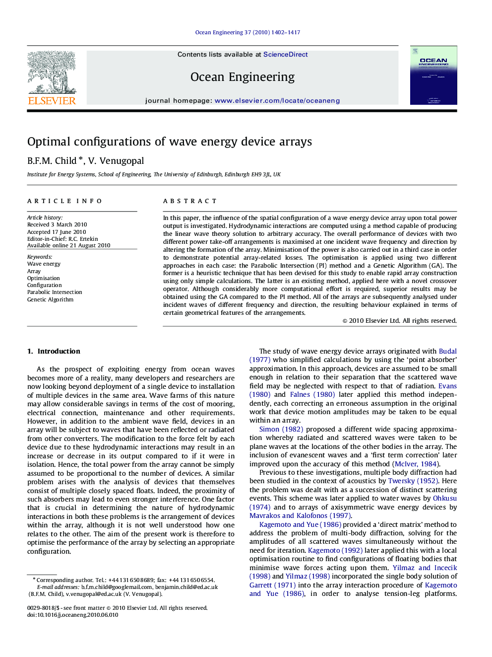 Optimal configurations of wave energy device arrays