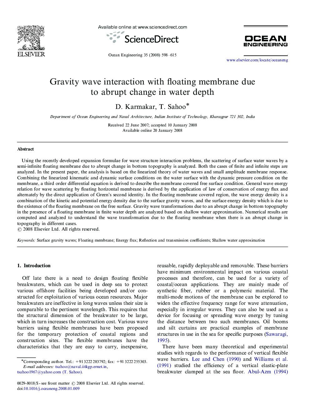 Gravity wave interaction with floating membrane due to abrupt change in water depth