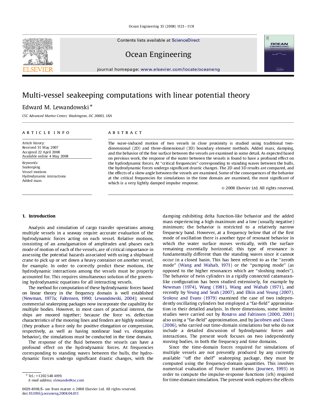 Multi-vessel seakeeping computations with linear potential theory