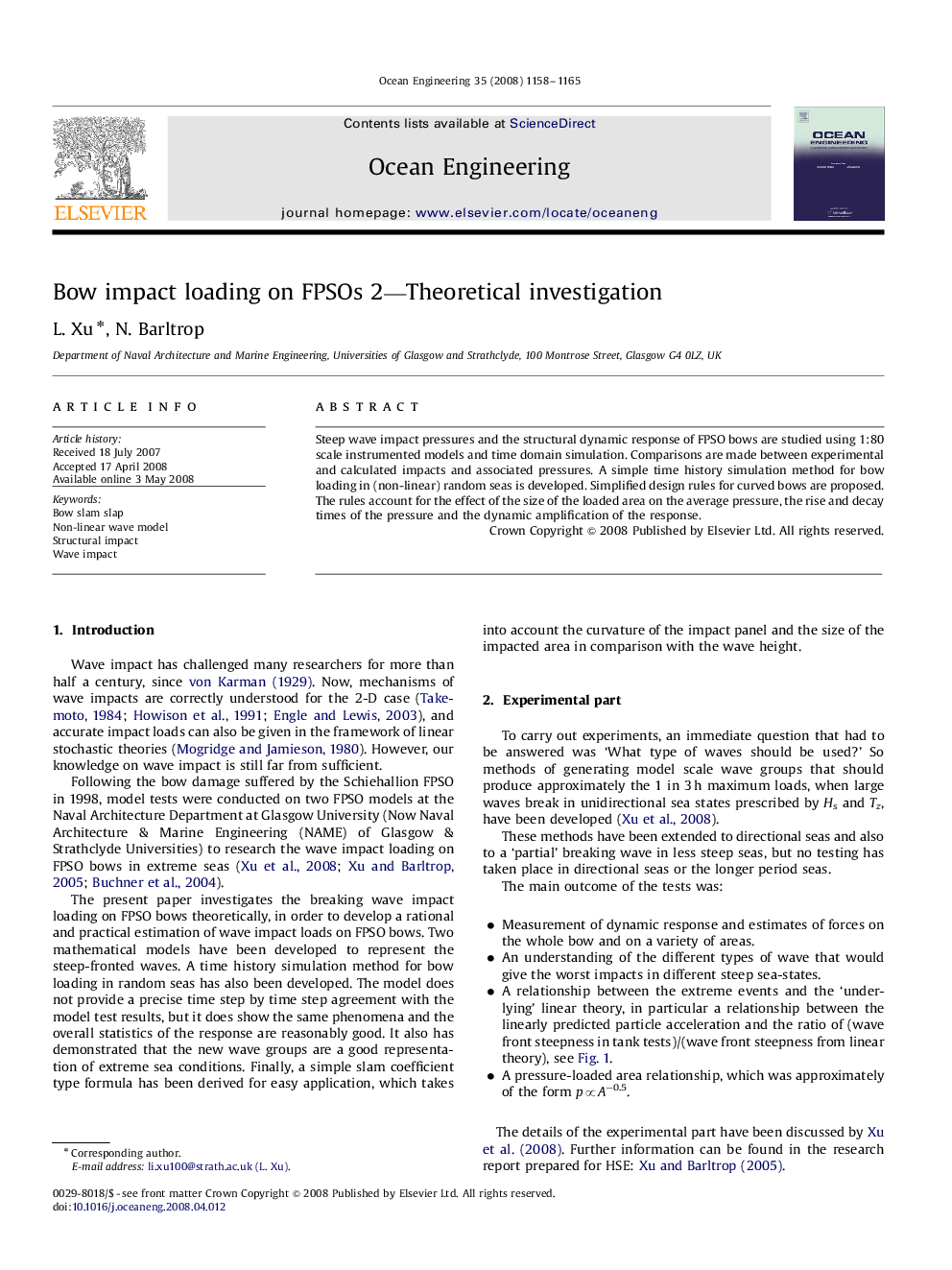 Bow impact loading on FPSOs 2—Theoretical investigation