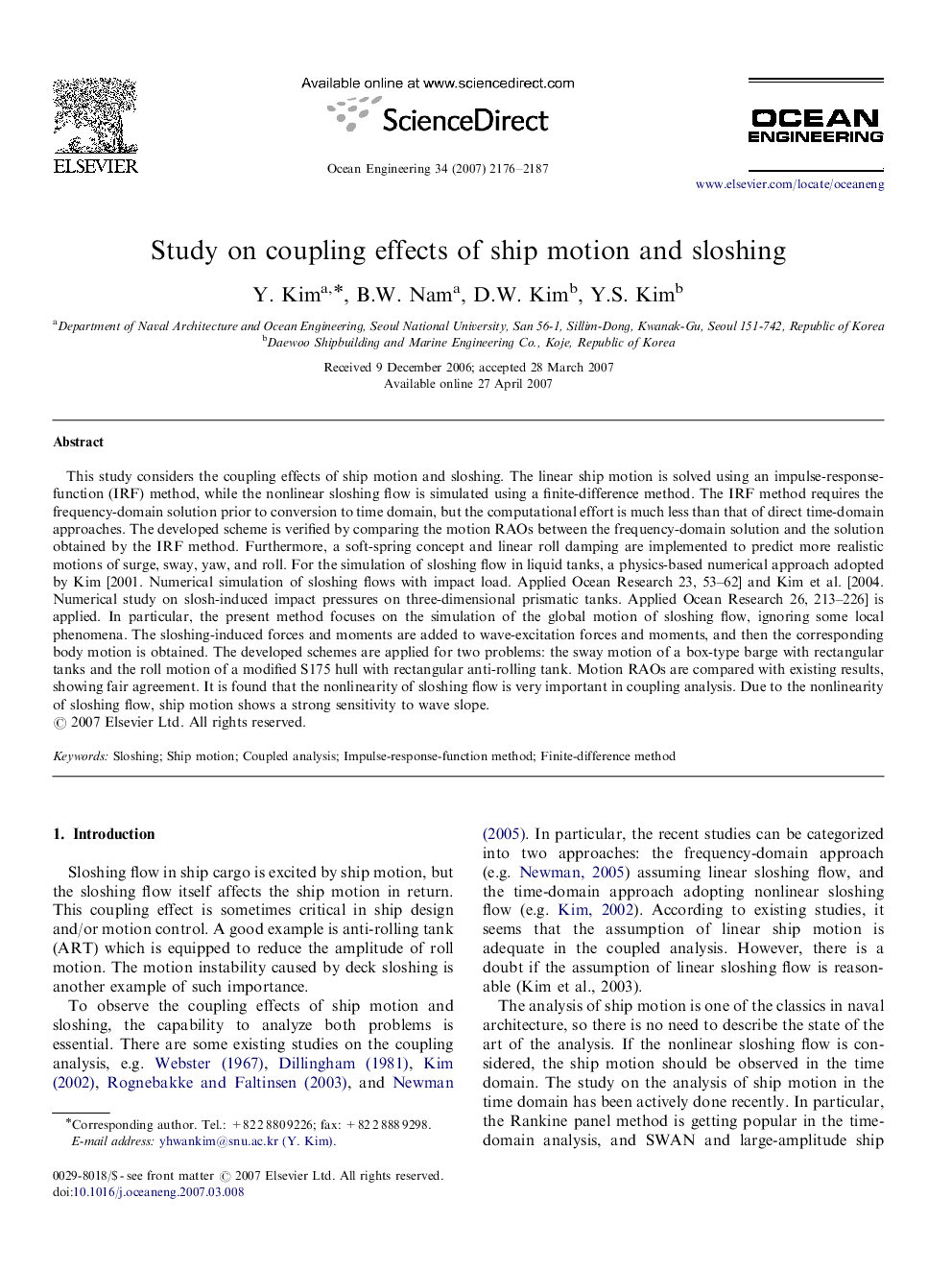 Study on coupling effects of ship motion and sloshing