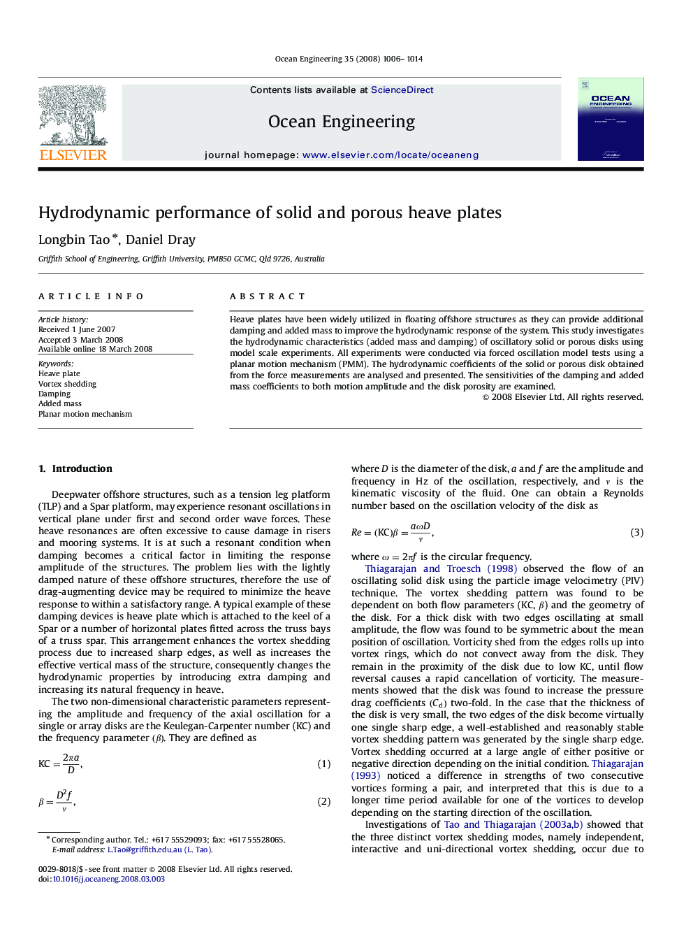 Hydrodynamic performance of solid and porous heave plates