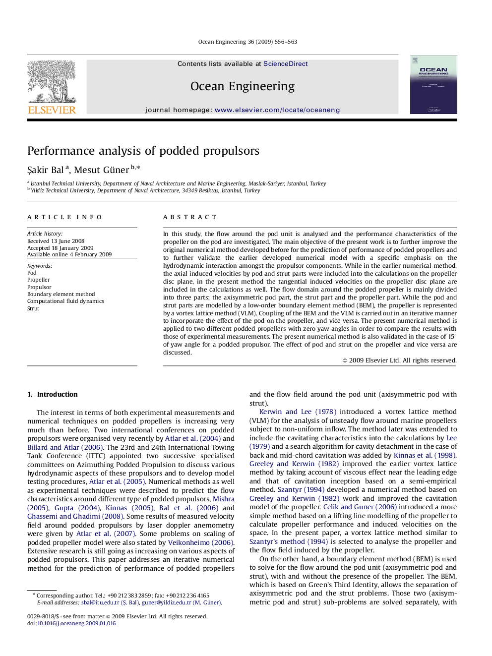 Performance analysis of podded propulsors