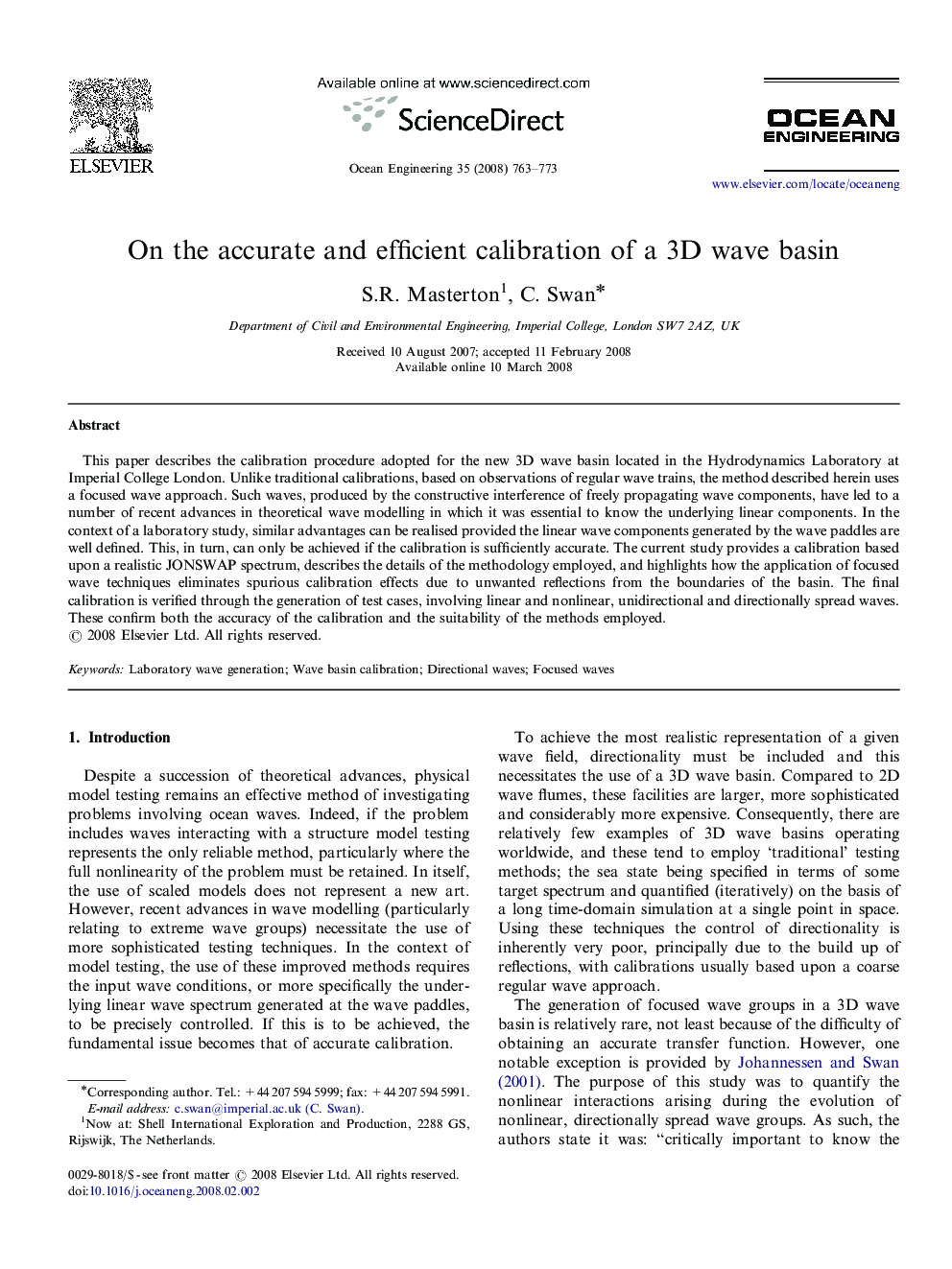 On the accurate and efficient calibration of a 3D wave basin